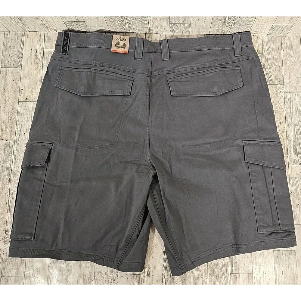 Jockey Rugged Cargo Shorts 42 Gray Turbodry Waistband 4-Way Stretch Pen Pocket